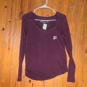 Aeropostale Women's Long Sleeve V-Neck Top - Plum